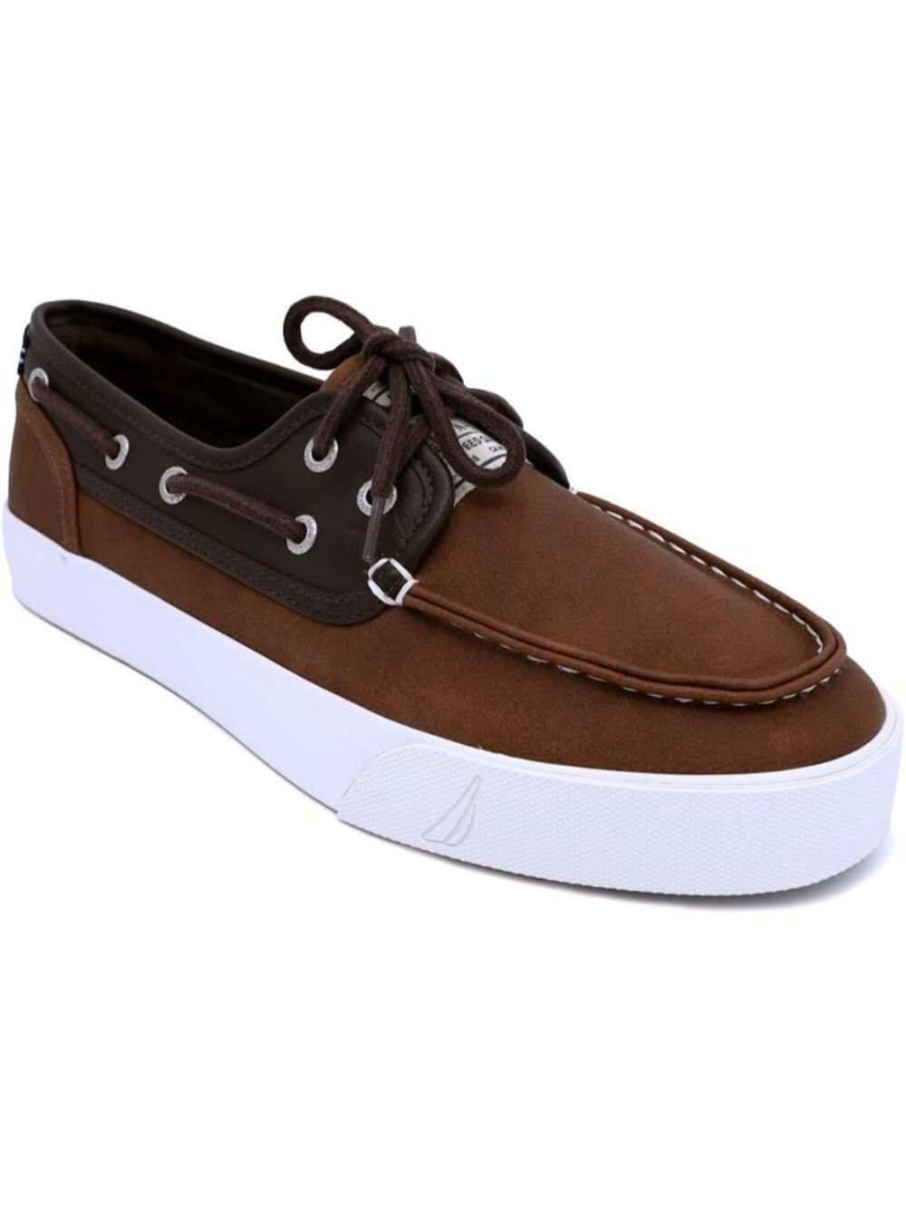 Nautica Men's Tan Brown Moc Toe Cushioned Insole Deck Fashion Lace Up Loafers